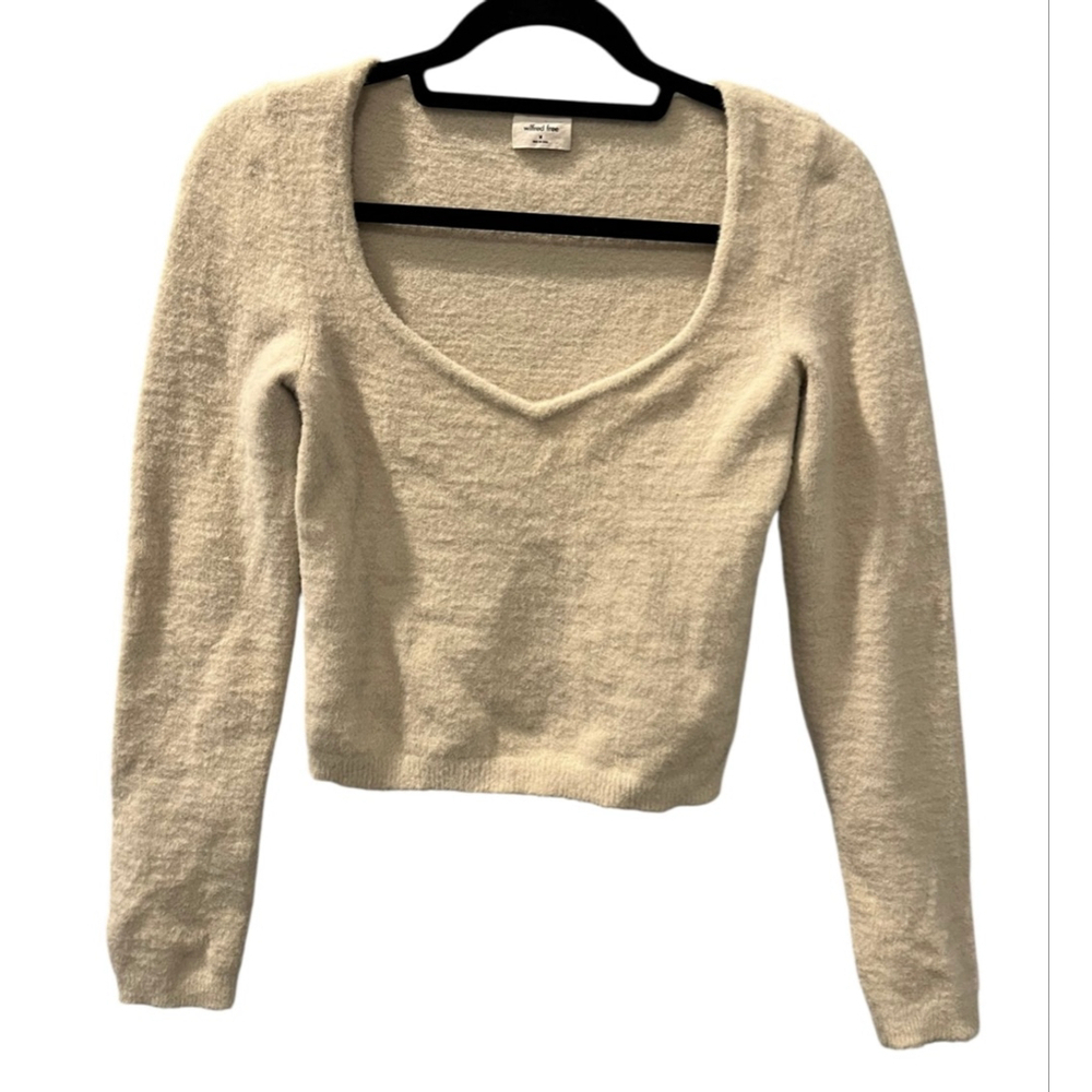 Aritzia Wilfred Free Ivory Size Medium Long Sleeve V-Neck Sweater Soft Stretchy